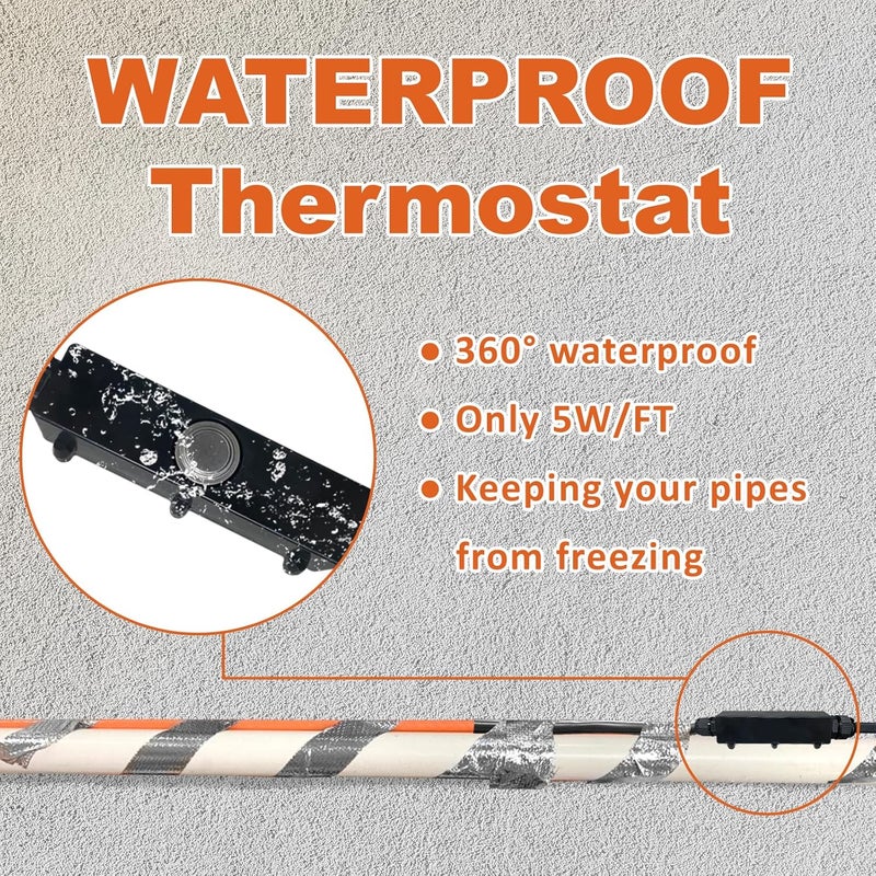 Cupohus Self-Regulating Heat Tape for Water Pipes 60FT, Waterproof Thermostat for Outdoor, Freeze Protection Heat Trace Cable for Metal, Plastic Home Pipes, Roof and RV, 110-120V - Image 4